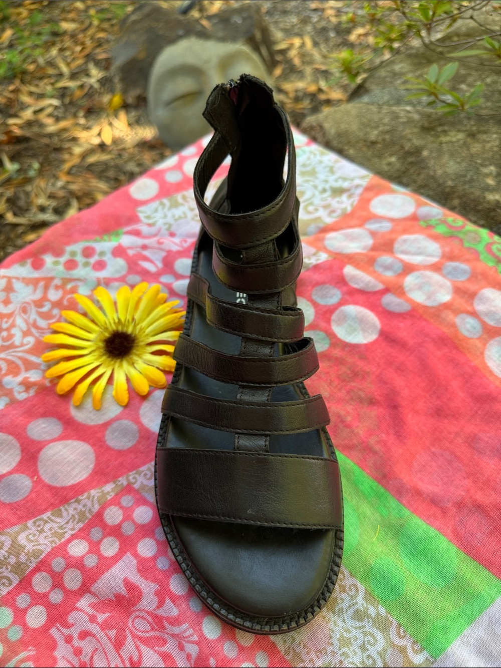 🌞 STRATEGIA; Black Leather Italian Designer Gladiator Sandals; Women’s Size 9! - Picture 12 of 15